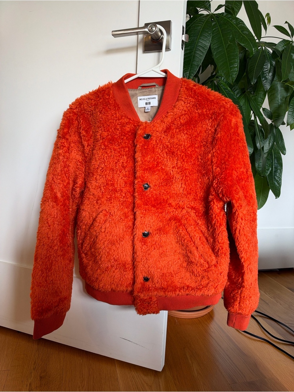 Ines de la Fressange x Uniqlo orange faux-fur bomber jacket — Size XS